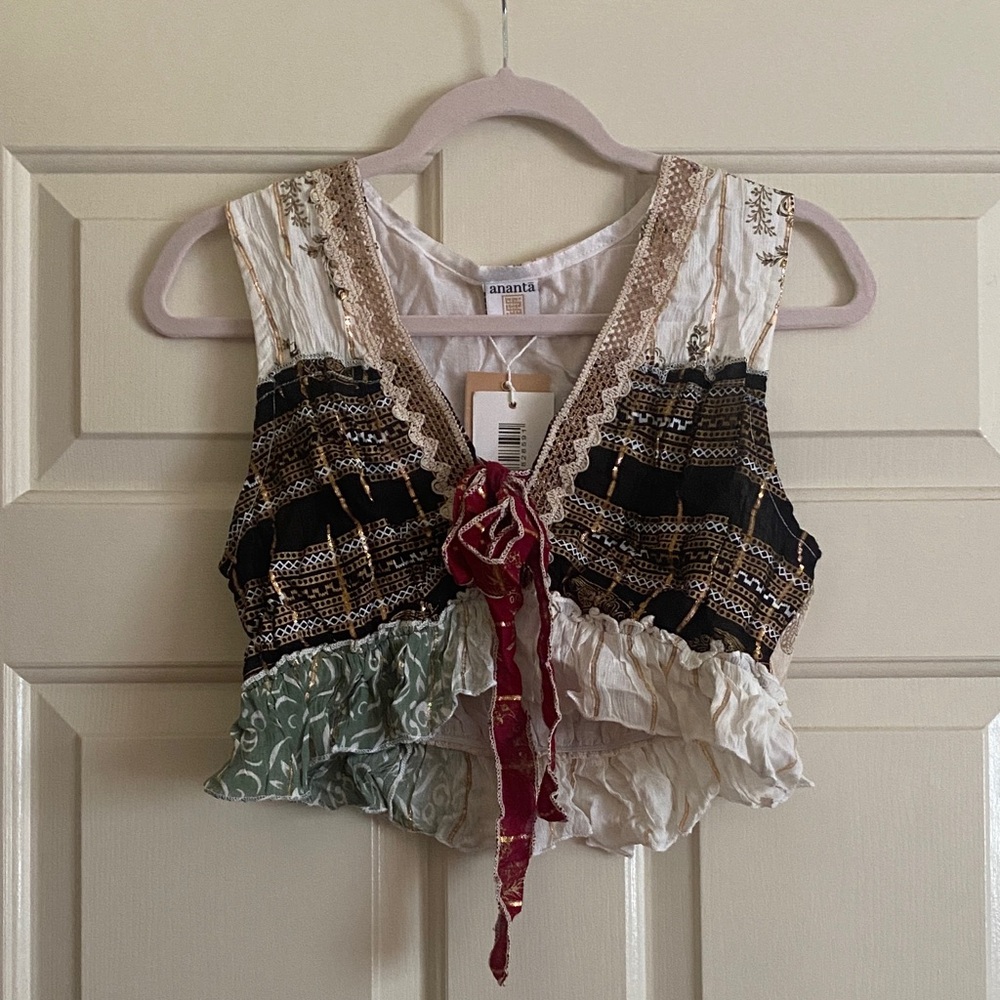 NWT Ananta Bohemian Sleeveless Crop Top with Lace Trim, Size OS